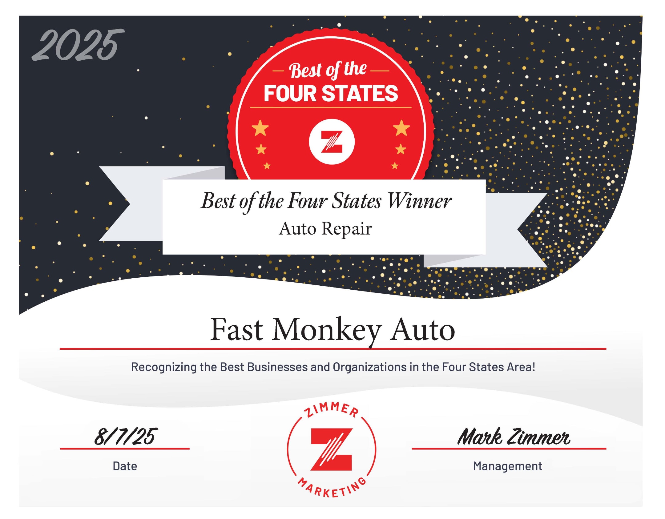 Fast Monkey Auto’s Hat Trick Win in Best of the Four States 2025 Categories: Auto Improvement, Auto Repair, and Tire Shop